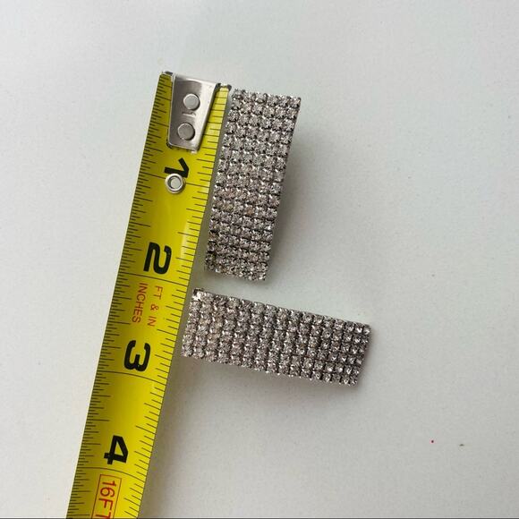 NORDSTROM REVOLVE Silver White Bar CZ Rhinestone 1.75" Stud Earrings Jewelry - Picture 8 of 9